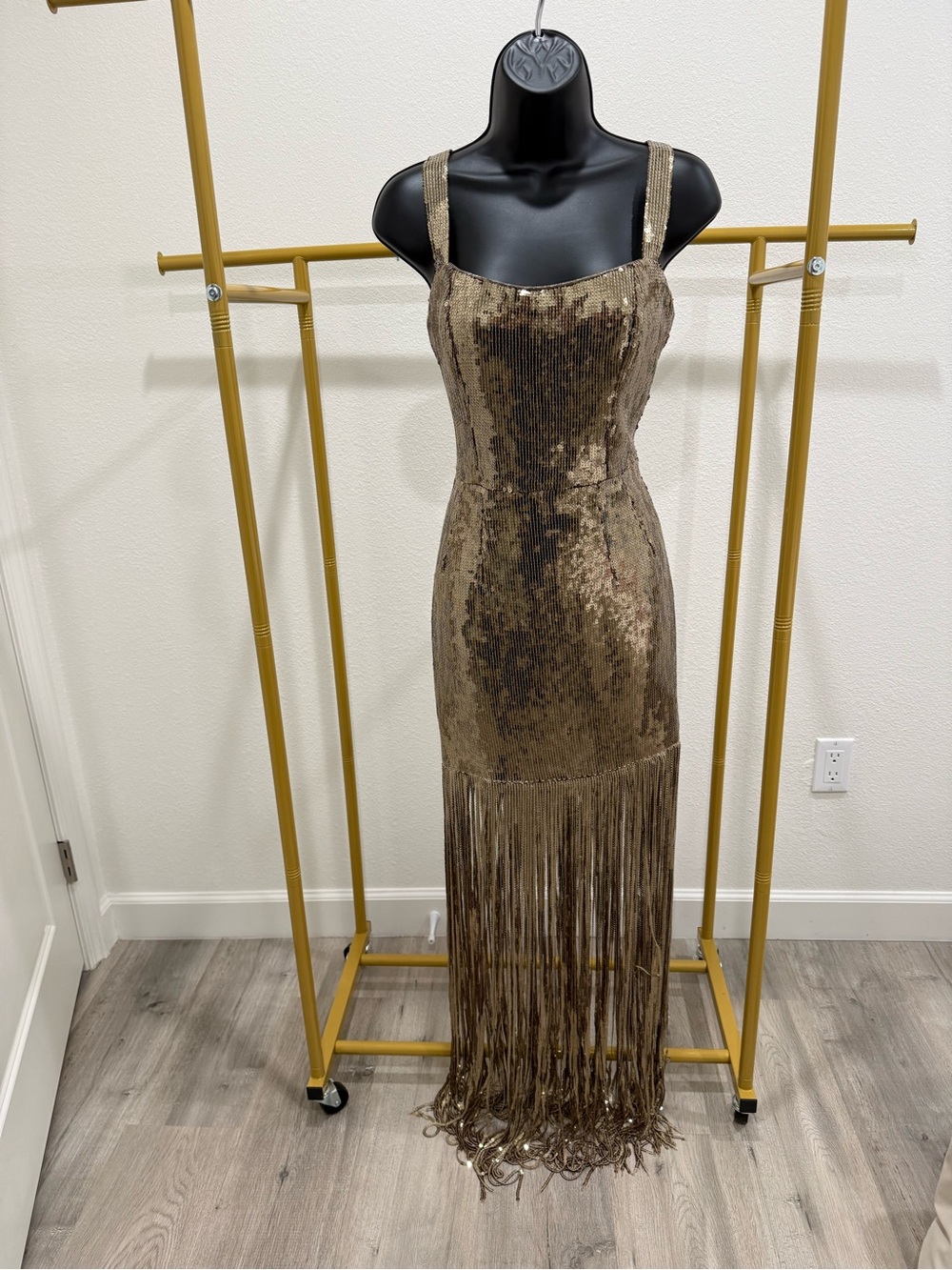 Bronx & Banco Gold Sequin Fringe Maxi Dress AU 8 / US Small